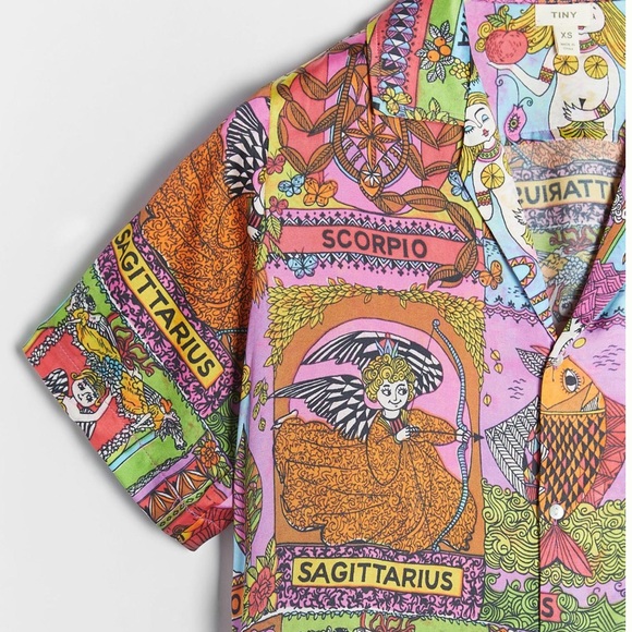 NWT Anthropologie Tiny Postcard Buttondown Blouse in Zodiac Signs Size XS Z508 - Picture 4 of 6